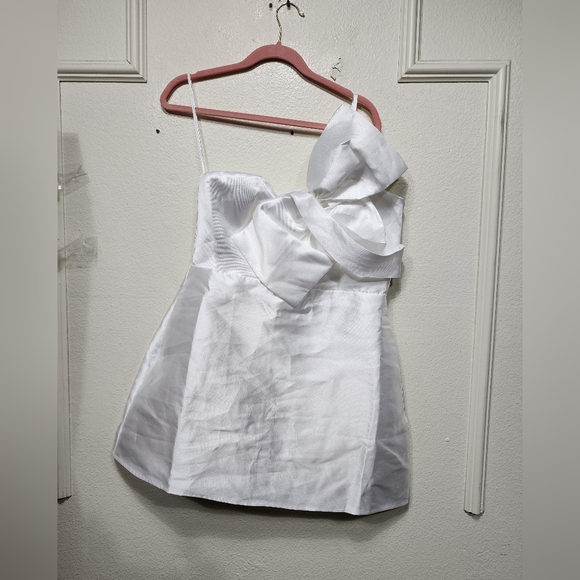 Lulus Utterly Pretty White Bow One-Shoulder Mini Dress with Pockets XL Wedding - Picture 6 of 9